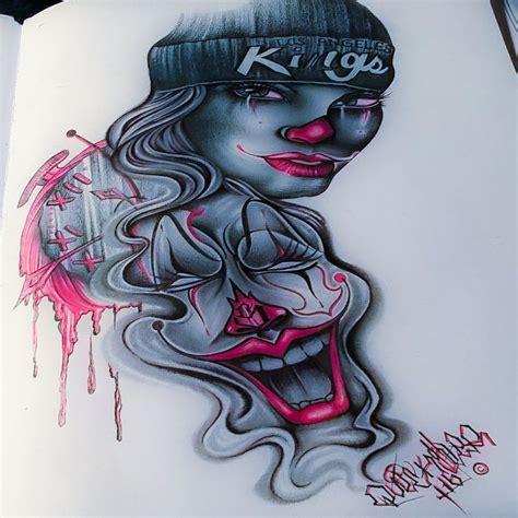 Chicano Art Lowrider Arte Clowns Female Clowns Pencil Drawings Girl Tattoos Clown Tattoo