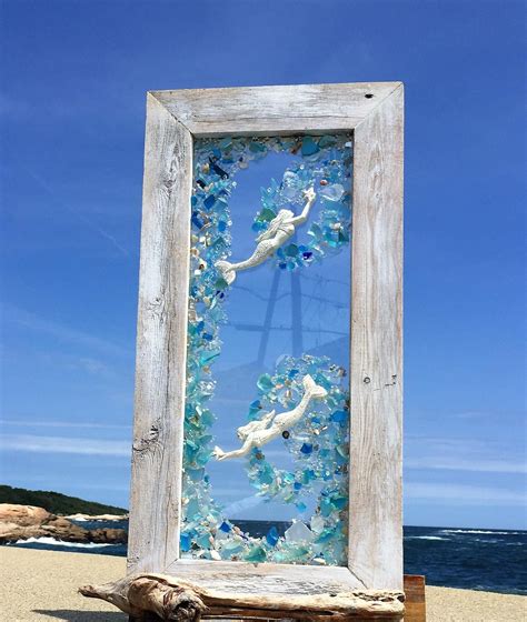 Sea Glass Panel With Mermaids Swimming In A Swirl Sea Glass Window