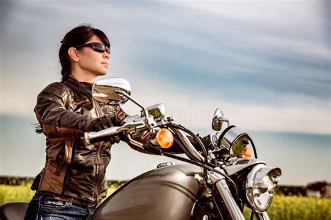 Biker Girl Sitting On Motorcycle Stock Photo Image Of Bike Model