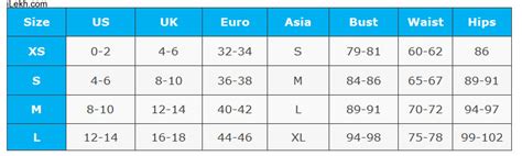Clothing Size Chart Uk Us Euro Asia
