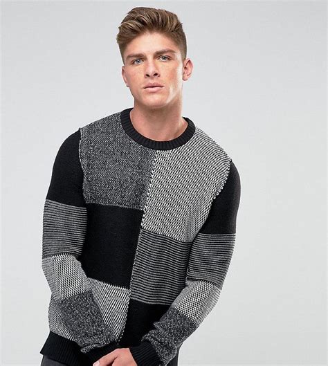 Jack And Jones Originals Knitted Sweater With Mixed Panels Black