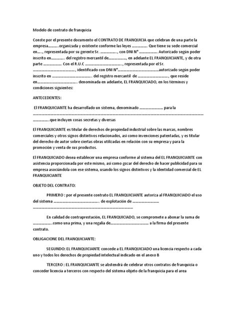 Modelo De Contrato De Franquicia Pdf