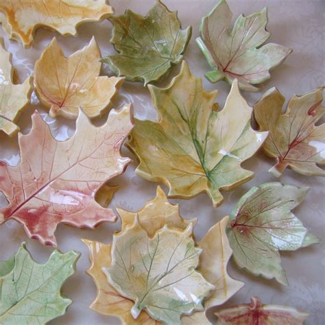 Autumn Leaves Fall Leaf Ceramic Dish Set Of 5 Etsy Ceramic Flowers