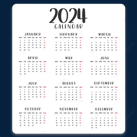 Diseño De Plantilla De Calendario Moderno 2024 Vector Png Calendario