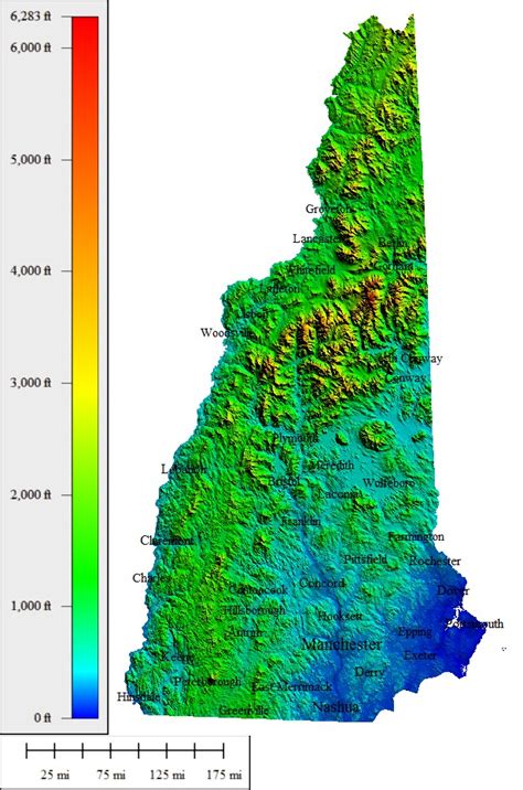 New Hampshire Elevation Map Map Vector