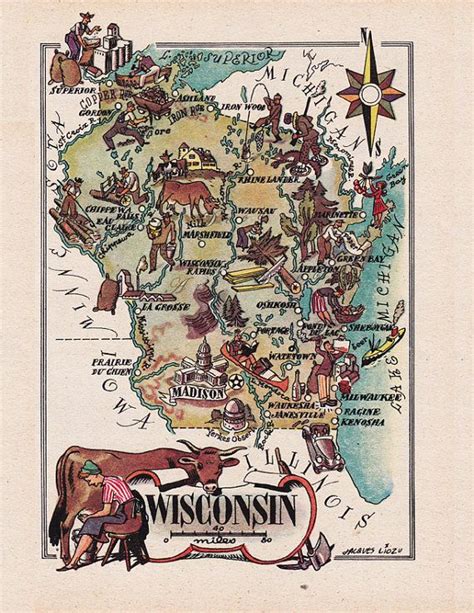 An Old Map Of Wisconsin Showing The Towns