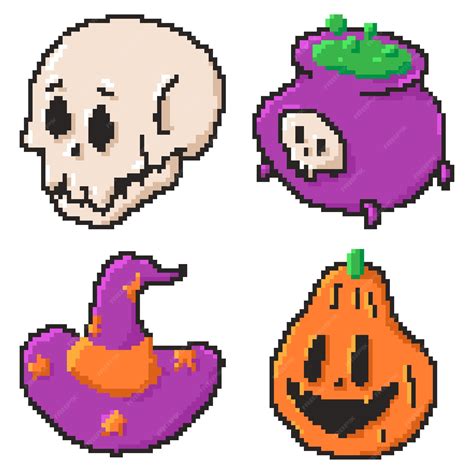 Premium Vector Cute Halloween Pixel Art Icons Vector Set