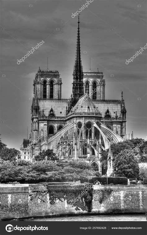 Dark Clouds Notre Dame Cathedral Paris France Hdr Monchrome Version
