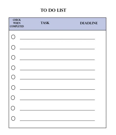 Printable Employee Task List Template