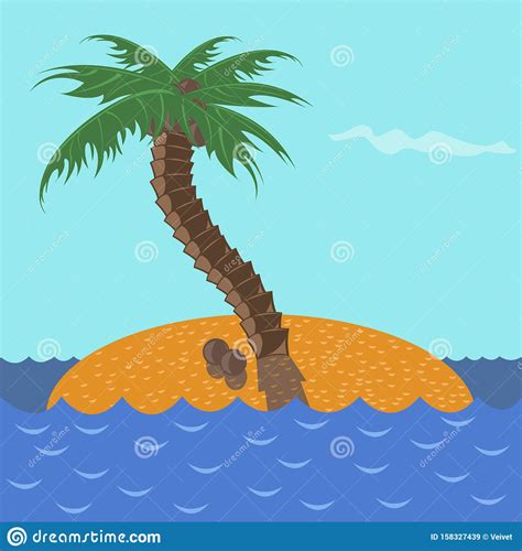 Small Island With Palm And Coconuts Vector Illustration Stock Vector