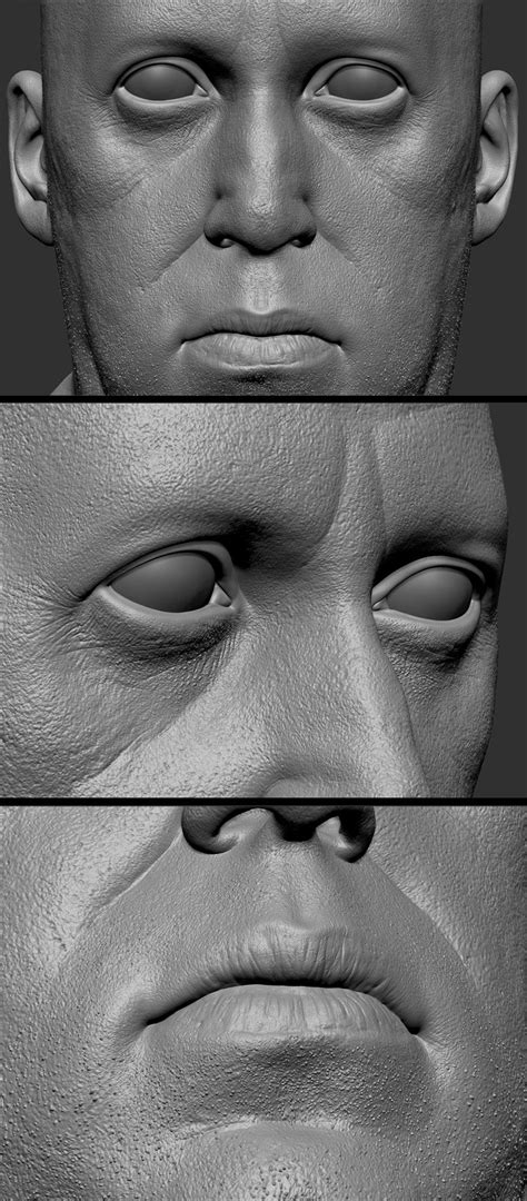 Three Different Views Of The Face Of A Mans Head With Multiple Angles