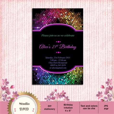 Glitter Girl Birthday Party Invitation Neon Glitter Birthday