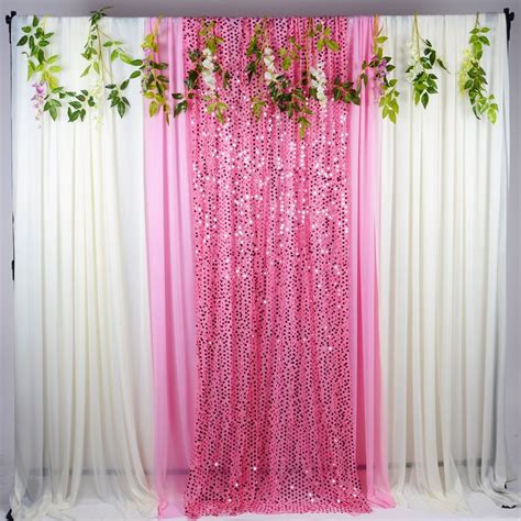 Kate 5x16ft White Pink With Pink Glitter Ice Silk Background Curtains