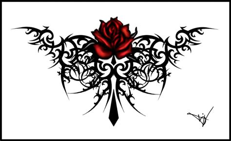 Red Rose And Tribal Tattoo Design