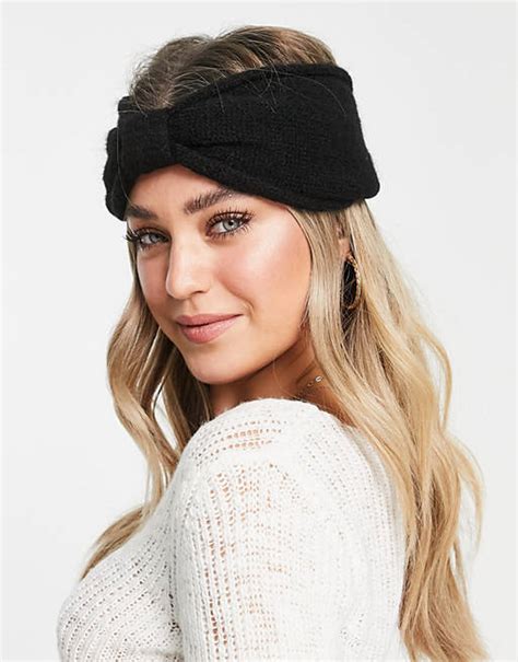 Pieces Twist Front Knitted Headband In Black Asos