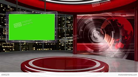 News Tv Studio Set 58 Virtual Green Screen Background Loop Stock Video