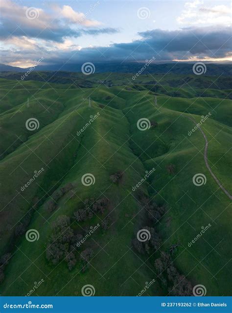 Aerial Of Scenic Grass Covered Hills In Tri Valley California Stock