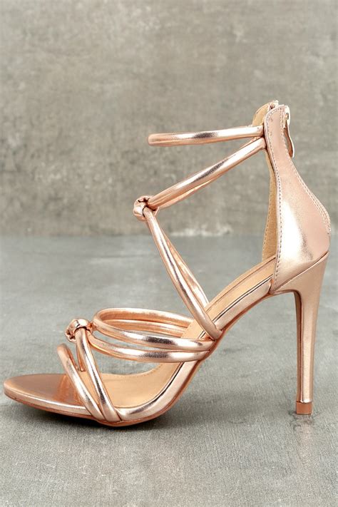 Sexy Rose Gold Suede Heels Dress Sandals Knotted Heels Lulus