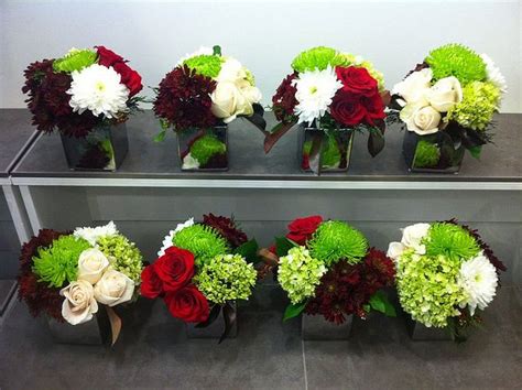 Festive Centerpieces Red And White Roses Green Hydrangea Green
