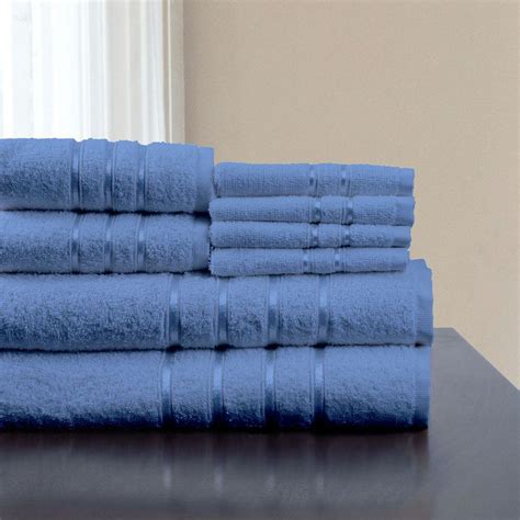Lavish Home 100 Cotton Bath Towel Set In Blue 8 Piece 67 0013 Bl