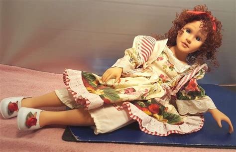 Porcelain Doll 22 Red Hair With Blue Eyes Wearing A Red Dress W