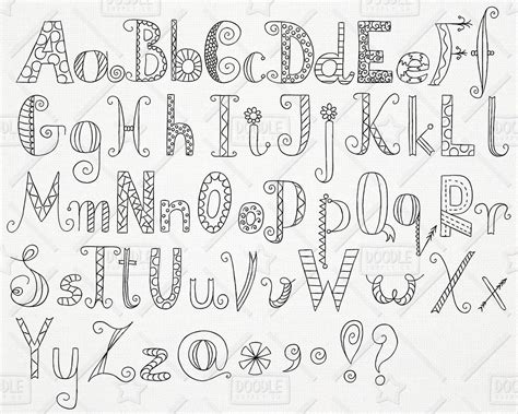Doodle Alphabet Clipart Vector Pack Hand Drawn Font Alphabet Clipart
