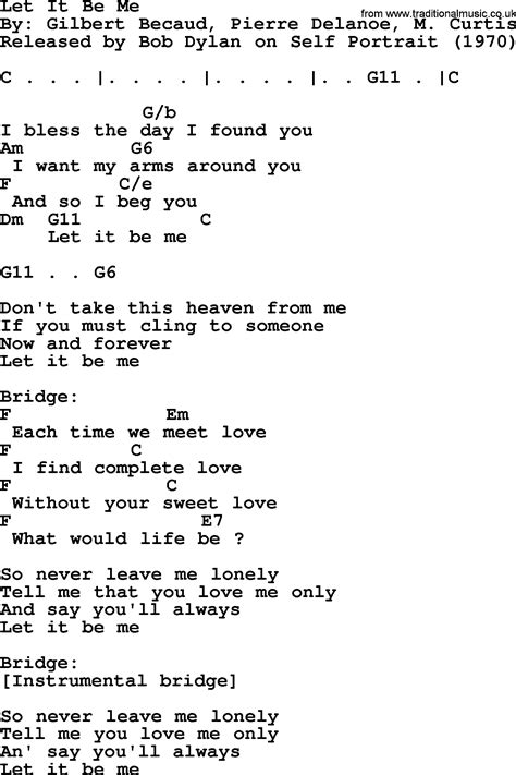Bob Dylan Song Let It Be Me Lyrics And Chords