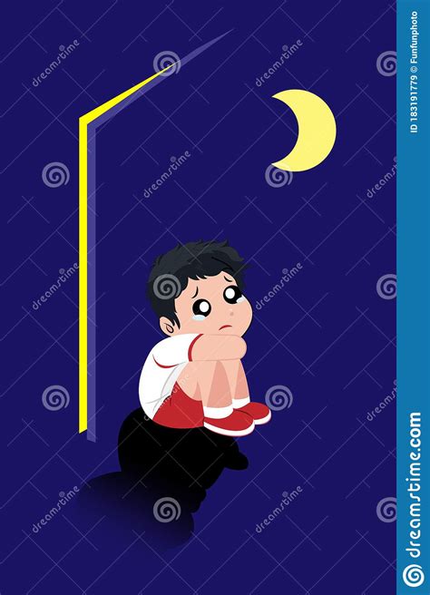 The Boy Hide Behind The Door With Fear And Loneliness Stock Vector