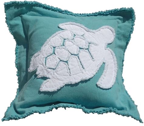 Sea Turtle Pillow White On Caribbean Blue Beach House Pillow Sea