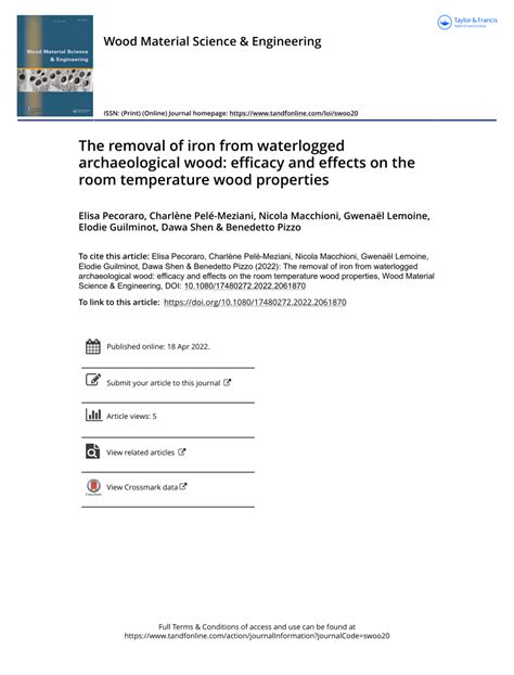 Pdf The Removal Of Iron From Waterlogged Archaeological Wood Efficacy And Effects On The Room