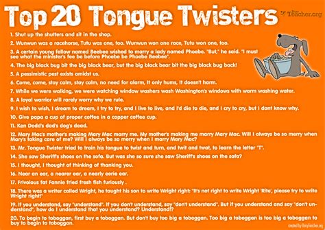 top 20 tongue twisters tongue twisters pinterest