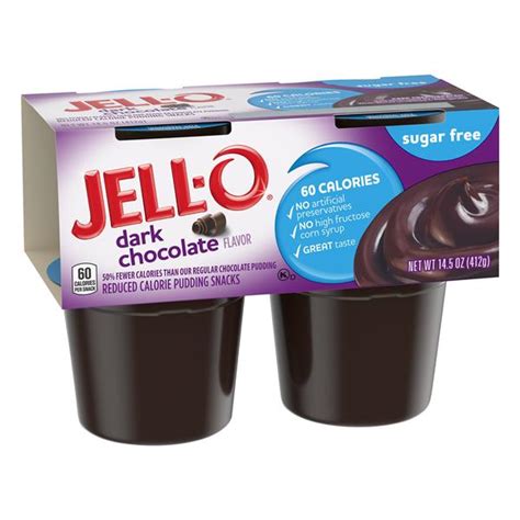 Jell O Sugar Free Dark Chocolate Reduced Calorie Pudding Snacks 4 Pk