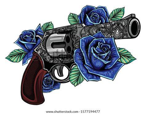 Guns Rose Flowers Drawn Tattoo Style Stock Vector Royalty Free