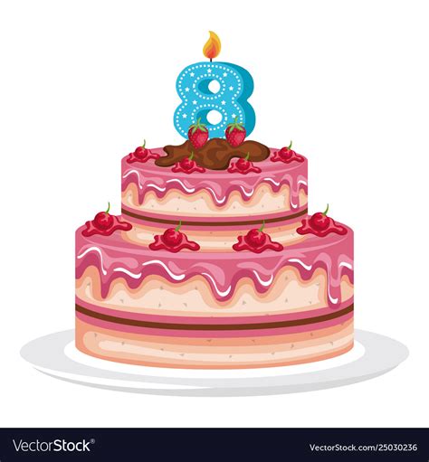 Delicious Cake With Candle Number Eight Royalty Free Vector