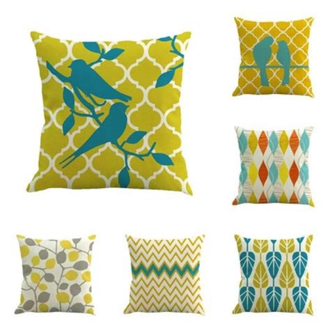 Yellow Color Love Bird Cushions Cover Heart Home Decor Linen Kup