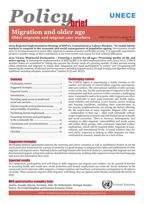 Policy and procedures as part of their induction programme. Migration and older age: UNECE Policy Brief on Ageing No ...
