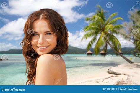 Woman In Bikini On Tropical Beach Pretty Slim Girl Posing At Exotic