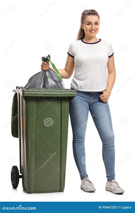 Young Girl Throwing Out The Garbage Stock Image Image Of Basket