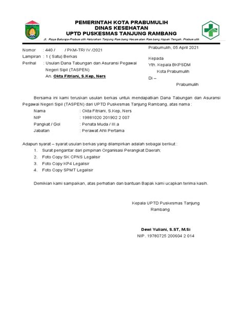 Surat Pengantar Taspen Pdf