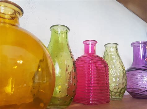 Art And Collectibles Color Glass Bottle Vase Set Colored Bottle Window Decor Boho Color Glass