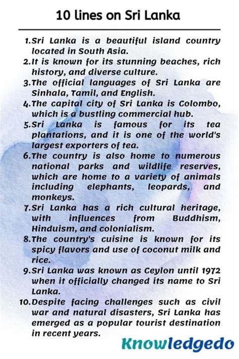 10 Lines On Sri Lanka In English Knowledgedo