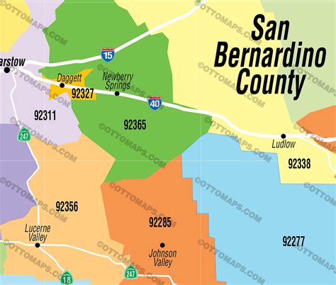 San Bernardino County Zip Code Map Zip Codes Colorized Otto Maps