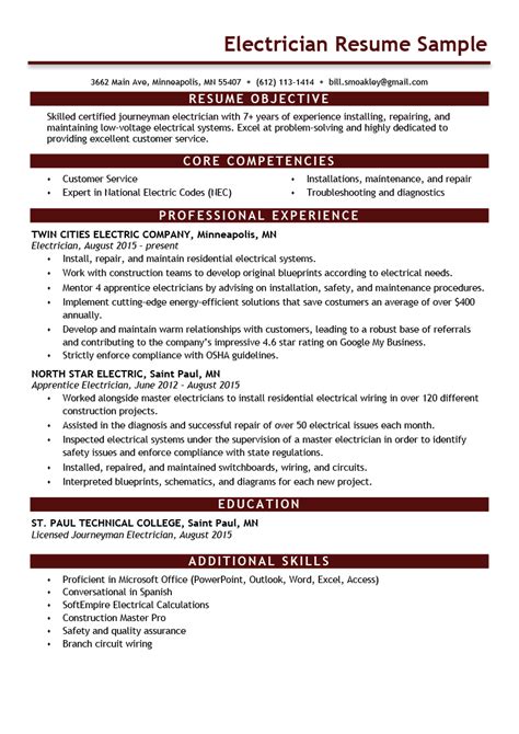 Electrician Resume Sample And Expert Writing Tips Resume Genius