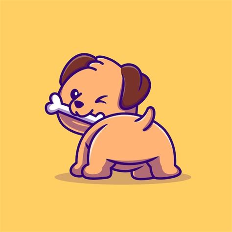 Free Vector Cute Dog Bites Bone Cartoon Vector Icon Illustration