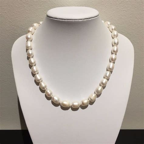8 9mm Genuine White Cultured Freshwater Pearl Bead Necklace In