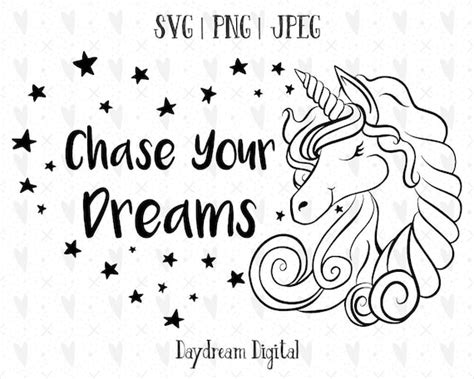 Chase Your Dreams Unicorn Svg Quote Hand Drawn Cute