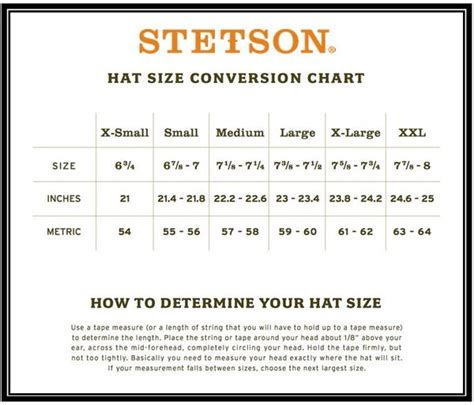 Stetson Hat Size Chart Dixies