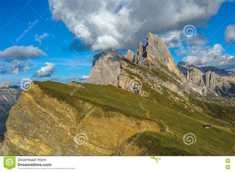 Seceda Peak Odle Mountain Range Gardena Valley Dolomites Stock Image