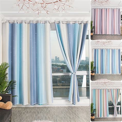 Eyelet Gradient 2 Layer Blackout Curtains Mesh Starry Hollow Out