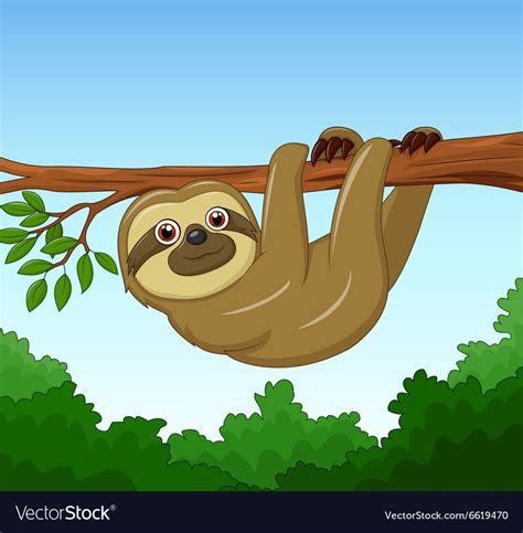Illustration Of Cartoon Happy Sloth Hanging On The Tree Download A